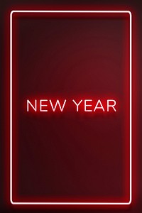 NEW YEAR neon word typography on a red background