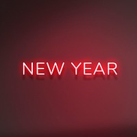 NEW YEAR neon word typography on a red background