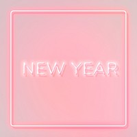 NEW YEAR neon word typography on a pink background