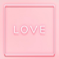 Glowing LOVE neon typography on a pink background