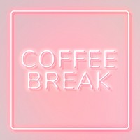 Retro pink coffee break frame neon border typography