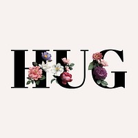 Floral hug word typography on a beige background