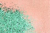 Glittery turquoise confetti on a pink background 