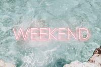 Weekend pink neon word vector typography