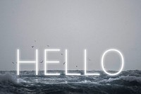 White neon text HELLO typography