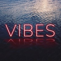 Vibes red neon word vector typography