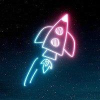 Rainbow neon illuminated rocket doodle