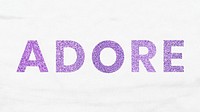 Glitter purple Adore typography white marble background