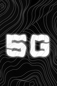 White neon 5G word topographic typography on a black background