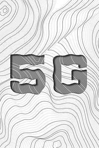 Dark gray 5G word typography on a white topographic background