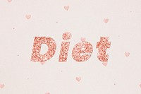 Glittery diet typography on heart patterned background