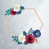 Hexagon psd paper craft flower badge