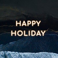 Neon happy holiday text vector wavy surface