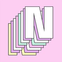 Retro 3d letter n vector pastel typography