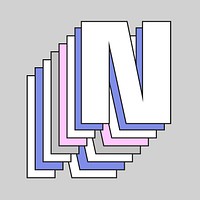 Retro 3d letter n vector pastel typography