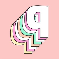 Retro 3d letter q vector pastel typography