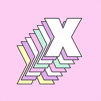 Retro 3d letter x vector pastel typography