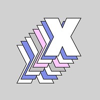 Retro 3d letter x vector pastel typography