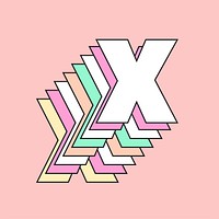 Retro 3d letter x vector pastel typography