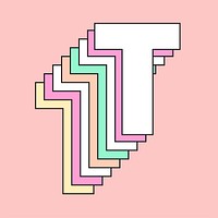 Layered pastel letter t vector typography