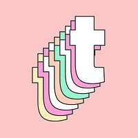 Retro 3d letter t vector pastel typography