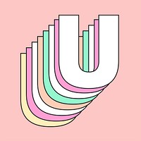 Retro 3d letter u vector pastel typography