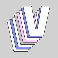 Retro 3d letter v vector pastel typography