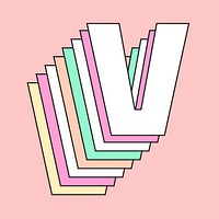 Layered pastel letter v vector typography