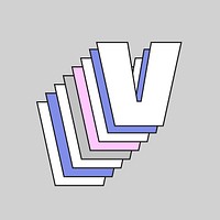 Retro 3d letter v vector pastel typography