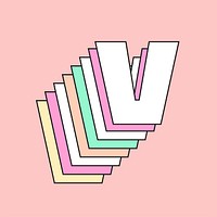 Retro 3d letter v vector pastel typography