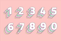 Layered pastel number set vector stylized typography