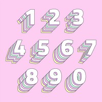 Layered pastel number set vector stylized typography