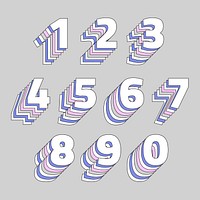 Layered pastel number set vector stylized typography