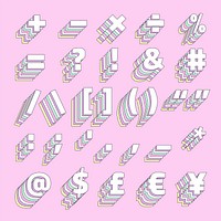 3d pastel symbol set vector retro typography