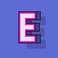 3D alphabet E isometric halftone style typography vector