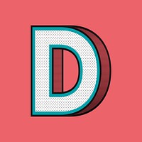 Alphabet D 3D halftone effect typography psd