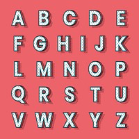3D alphabet isometric halftone style typography