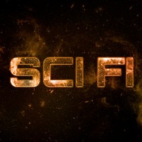 SCI FI text typography brown word on black