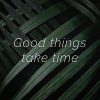 Good things take time quote on a palm leaves background