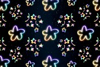 Neon rainbow star doodle pattern background