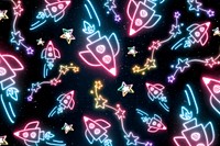 Neon spacecraft star doodle pattern background