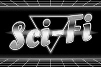 Sci fi monochrome neon grid word typography