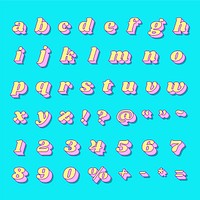 Bold alphabet number set vector retro typography