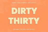 Festive birthday candy cane editable text effect vector
