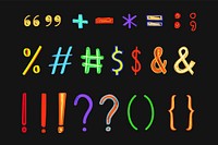 Punctuations and symbols vector doodle typography colorful set