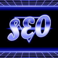 Neon blue seo text typography