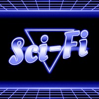 Sci-fi neon blue grid word typography