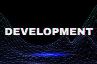 Dark neon grid development futuristic bold font