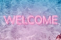 Welcome neon word typography ocean gradient