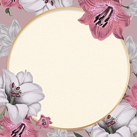 Gold blossom floral round frame design space